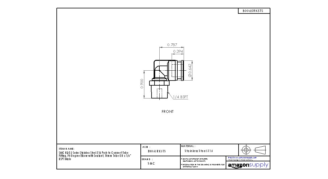 SMC KQG2 Series Stainless Steel 316 Push-to-Connect Tube Fitting ...