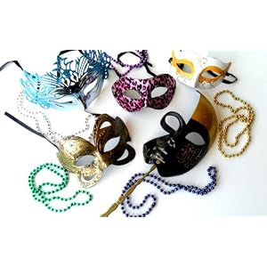 Mardi Gras Party Pack Kit Mask Set Includes 5 Different Masquerade Masks
