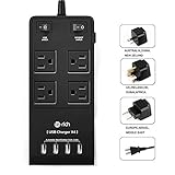 Te-Rich 電源タップ コンセント 変換プラグ 4USBポート（最大30W/6A） 旅行専用 雷ガード 省エネ