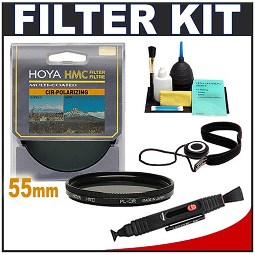 Hoya 55mm Circular PL Polarizer HMC Multi-Coated Lens Filter + Accessory Kit for Canon, Nikon, Sony, Olympus & Pentax Lenses