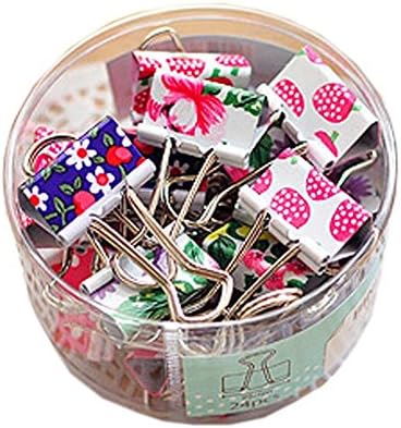 Pack of 24pcs Lovely Cute Printing Style Metal Binder Clips Paper Clips Clamps Assorted Random Colors
