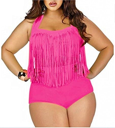 Women's Plus Size Retro Vintage High Waist Braided Fringe Top Bikini Swimsuits