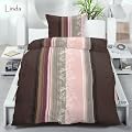 Bettw�sche Garnituren 3-teilig Microfaser Gr�sse 1x Bettbezug 200x200 cm und 2x Kissenbezug 80x80 cm, "Linda" Farbe braun und rosa