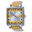 Square Yellow Band Flower Encircled Murano Millefiori Watch Wrist