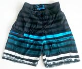 Mens Swim Trunks with Elastic Waist, 2 Side Inseam Pockets, Side Cargo Pockets. Faux Fly Front, Mesh lined. Black/Turq Size s S-XL