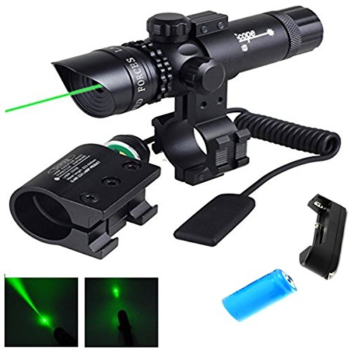 Rifle Sight,WNOSH Tactical Power 532nm Green Dot Laser Scope 3 Modes Zoomable with Picatinny Rail Mount Barrel Mount Rechargeable Cr123a Battery