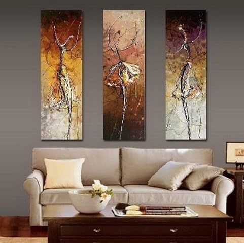 3 Piece Canvas Art Hand Painted Oil Painting Wall Art Ballet Dancer Painting Group Painting Abstract Painting Modern Art Free Shipping Stretched and Ready to Hang