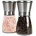 Salt and Pepper Grinder Set - Brushed Stainless Steel Top and Glass Bottle - Salt & Pepper Mill Pair with 5 Adjustable Coarseness Settings and Glass Body - Salt & Pepper Shaker Set By Grindmill