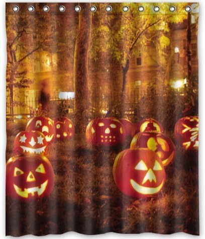 Hot Sale Shop Custom Waterproof Polyester Bathroom Fabric Shower Curtain decor 60" x 72" Halloween Evening Pumbkin Lantern Print