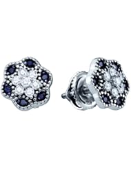 10K White Gold 0.29CT Black Diamond Flower Design Micro-Pave Earrings