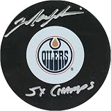 Mark Messier Edmonton Oilers Autographed Hockey Puck with 5x Champs Inscription
