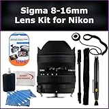 Sigma 8-16mm F4.5-5.6 DC HSM Ultra-Wide Zoom Lens Kit for Nikon D40, D40X, D50, D60, D70, D70s, D80 Digital SLR Cameras. Also Includes: Lens Cap Keeper, Lens Cleaning Pen, Monopod, LCD Screen Protectors, and Cleaning Kit with SSE Microfiber Cleaning Cloth