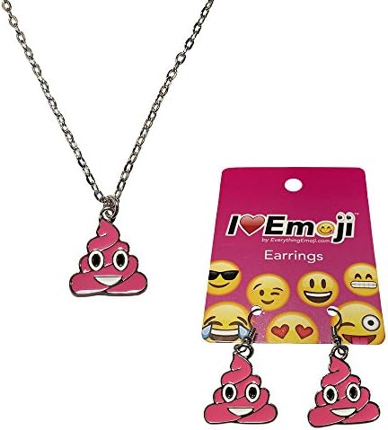 Emoji Women's Chain Necklace &amp; Drop Earrings - Pink Poo