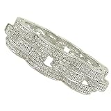 Brilliant Art Deco Style Crystal Set Basketweave Bracelet Hinged Bangle with Magnetic Closure