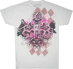 Sanctify Argyle Roses Cross White T-Shirt Tee