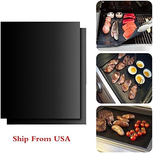 YouLiYou® Barbecue Grill Mats 15.75 x 13 Inch Oven BBQ Tools Black Set Of 2 Non Stick