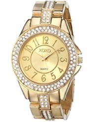 XOXO Womens XO5465 Rhinestone Accent Gold-Tone Analog Bracelet Watch