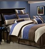 7 PC. BOHEMIA CONTEMPORARY OVERSIZED BLUE/BROWN/IVORY COTTON COMFORTER SET  ....