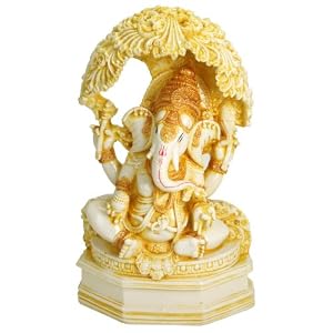 Tree Design Cream Ganesh Statue