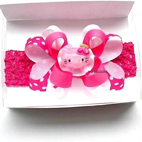 Hello Kitty Resin Hot Pink Dots Boutique Hair Bow Accessories, Crochet Headband, Toddler