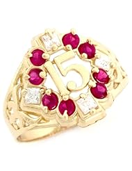 10k Yellow Gold Sapphire CZ Quinceanera 15 Anos Birthstone Ring