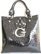 Guess Ozzie Patent Ostrich Lunch Tote in Black (GUESS HANDBAGS, PURSES, BAGS)