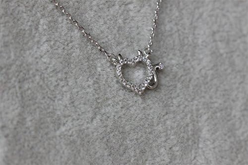 MP Micropave Setting of AAA Quality White Clear CZ Stones Thin Chain Full Pave Naughty Love Necklace Short Collarbone Necklace Wish Necklace Heart Shape Devil Horn Silver Color 18K Gold Plated Gift for Her ADP 0704