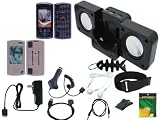 iShoppingdeals - Auto Car Charger + Home Charger + USB Sync Cable + 3.5mm Audio Cable + Headset + Black Speaker + Smoke TPU Case + Pink Soft Skin + Screen Protector + Armband + Clip + Fishbone Keychain for Sony Walkman NWZ S544 S545 Series