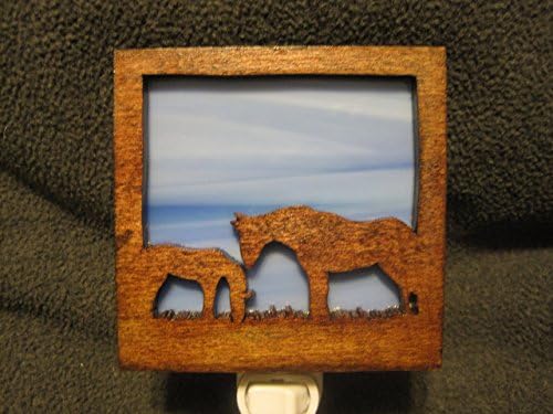 Stain glass night light mother and baby Horse silhouette Handmade