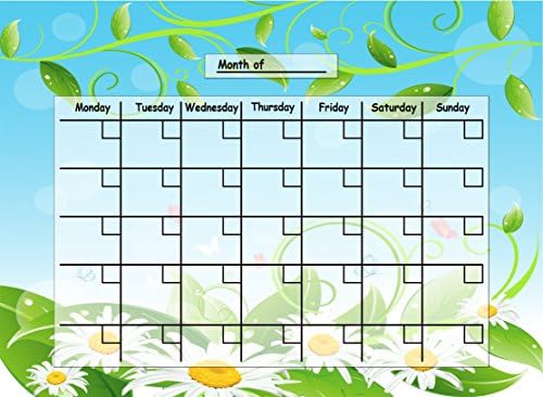 Flower and Leaf Monthly Calender Premium Decal Re Stick Vinyl Sticker Whiteboard Marker