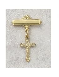 14K Gold over Solid .925 Sterling Silver Crucifix Cross Gold Plated Baby Pin Infant Baptism Communion Jewelry Charm New