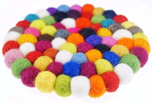 Nuliah® Nepal Tibetan Hand Woven Wool Bobbles Coaster, Round 4 Inches