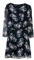 Floral Print Long Sleeves Chiffon  Dress