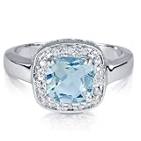 FOJOs Diamonds in Silver Synthetic Blue Topaz Cushion Cut Ring (.10 ct. tw.)