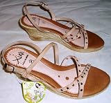 Women`s leather natural colour wedge heel sandals