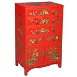 EXP Handmade Furniture 37-Inch Red Chinese Lacquer Wood Dresser/Cabinet, Seasonal Flowers Design