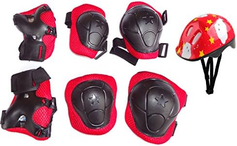 Children Cycling Roller Skating Knee Elbow Wrist Head Safety Protective Pads Adjustable Size 4-IN-1 Set Suitable for Skateboard, Biking, Mini Bike Riding and Other Extreme Sports