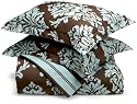 Regency 310-Thread-Count Havana Reversible Floral/Stripe Full/Queen Duvet Set, Blue/Chocolate