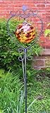 Outdoor Living : Victorian Heart Wrought Iron Sun Catcher Garden Stake with Cranberry Hand Blown Glass Gazing Globe