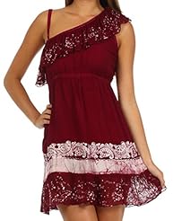 Cotton/Crepe/Rayon Summer Embroidered  Asymmetric  Dress With Ruffles