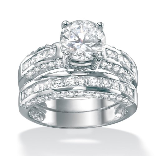 2-Piece DiamonUltra? Cubic Zirconia Platinum Over Sterling Silver Ring Set