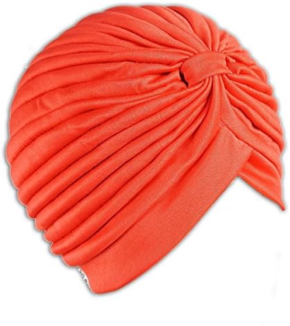 YUTIA Womens Twist Pleated Stretch Turban Hair Wrap Orange