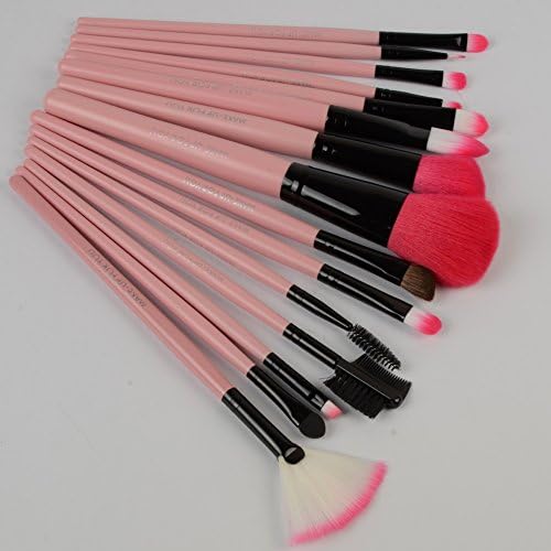 CN CHIC 15 Pcs Professional Makeup Brush Set with Leather Pouch, Brushes For Make Up Eye Shadow, Blush, Eyeliner, Eyebrow...(Pink)