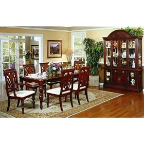 7pc Brown Cherry Finish Wood Formal Dining Table and 6 Chairs Set by visiondecor Furniture