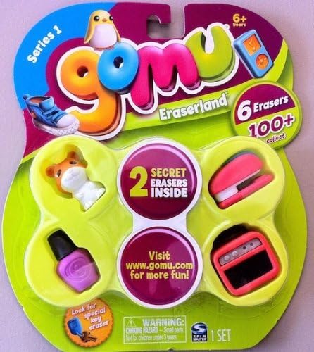 Gomu Eraserland Series 1 Erasers 6 Pack: Orange Hamster, Purple Nail Polish, Red Stapler, Red Amp, & 2 Mystery