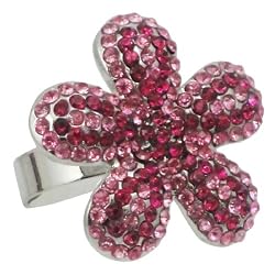 Bling Hot Pink Ice Crystal Daisy Flower Fashion Ring - 1" Diameter - Adjustable