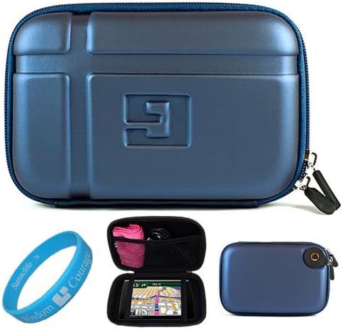 Blue EVA Durable 5.2-inch Protective GPS Carrying Case with Removable Carbineer for Garmin dezl 560LMT / 2450LM /2555LMT 560LT /1695 5 inch Portable GPS Navigation System + SumacLife TM Wisdom Courage Wristband