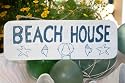 "BEACH HOUSE" COTTAGE SIGN 14" - RUSTIC WHITE & BLUE - COASTAL DECOR