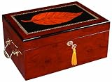 Quality Importers Deauville 100 Cigar Humidor, High Gloss with Tobacco Leaf Inlay, Maple Finish Quality Importers Deauville 100 Cigar Humidor, High Gloss with Tobacco Leaf Inlay, Maple Finish