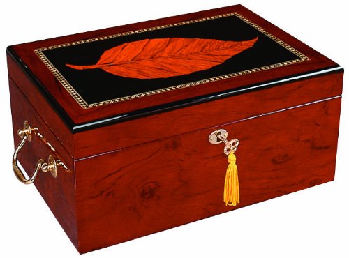 Quality Importers Deauville 100 Cigar Humidor, High Gloss with Tobacco Leaf Inlay, Maple Finish